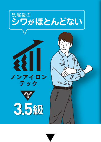 洗濯後のシワがほとんどない ノンアイロンテック 3.5級