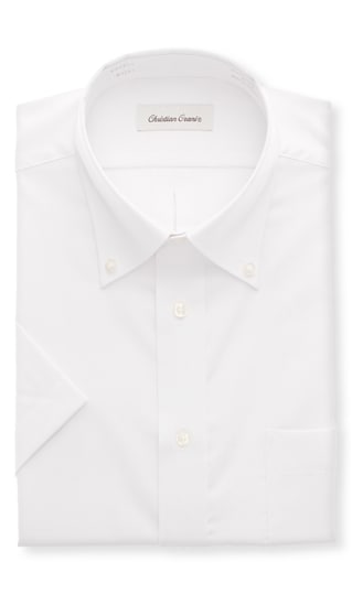 ボタンダウンスタンダードワイシャツ《半袖》《白無地》《Plastics Smart》0