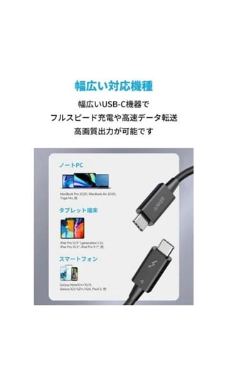 Anker USB-C & USB-C Thunderbolt 4 100W ケーブル 0．7m5