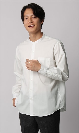 ヒムカシ バンドカラーシャツ 白着丈72cm - シャツ